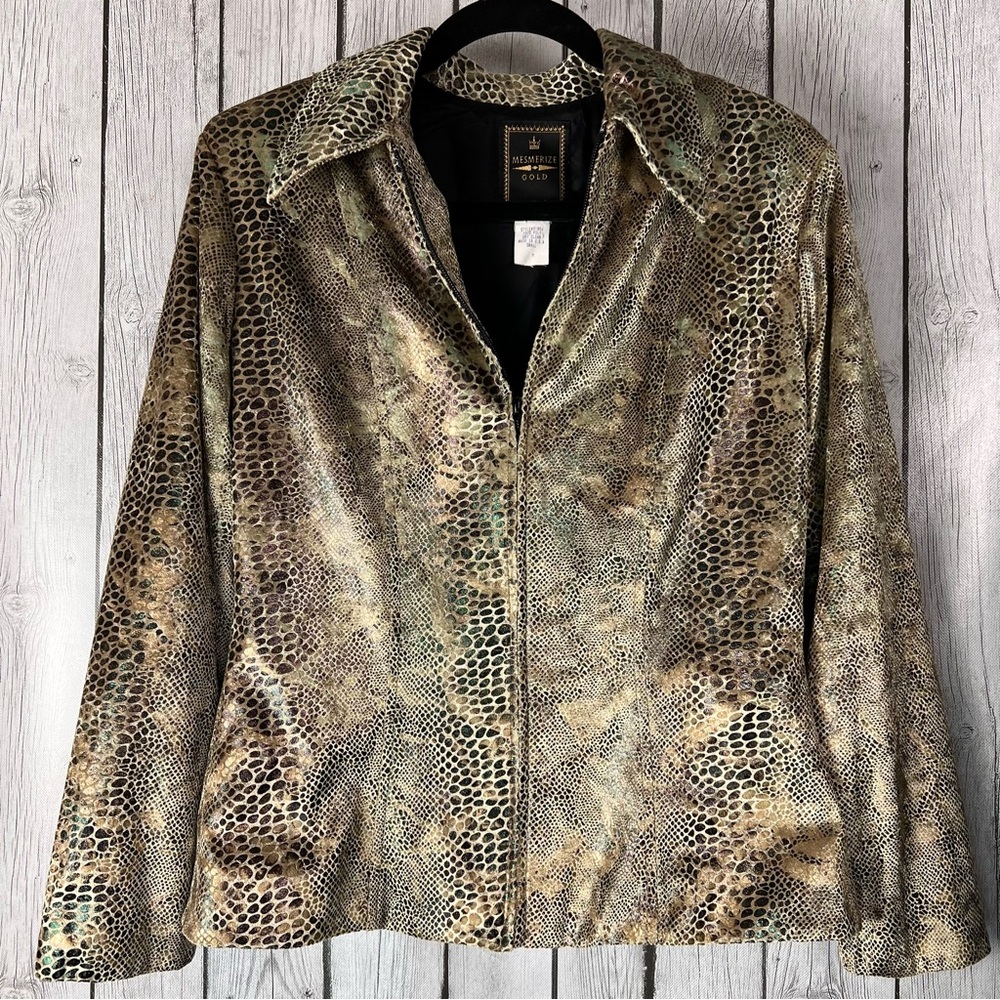 Mesmerize Gold USA Vintage 80s Snake Print Full Zip Jacket Size S